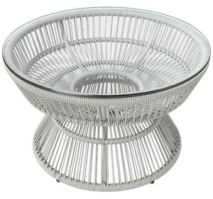 Outsunny Tavolino da giardino rotondo, tavolino d'appoggio in resina effetto rattan e piano in vetro temperato Ø 60 x 37H cm