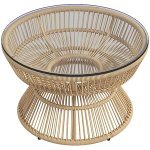 Outsunny Tavolino da giardino rotondo, tavolino d'appoggio in resina effetto rattan e piano in vetro temperato Ø60 x 37H cm