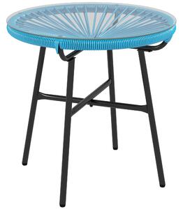Outsunny Tavolino basso rotondo da giardino in resina effetto rattan metallo e piano in vetro temperato Ø 50 x 50H cm