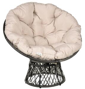 Outsunny Poltrona Papasan Girevole Ø97x90 cm con Cuscino, in Poliestere e Rattan Intrecciato, color Crema