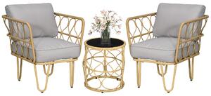 Outsunny Set da giardino in rattan 3 pezzi 2 poltrone + 1 tavolino rotondo cuscini inclusi