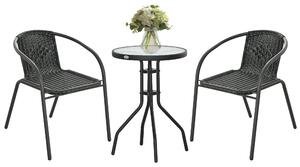 Outsunny Set da giardino salotto in resina intrecciata 3 pezzi 2 poltrone + 1 tavolino basso in vetro temperato