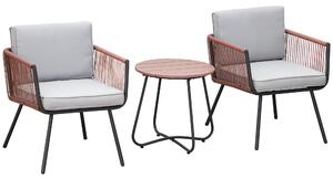 Outsunny Set da giardino in rattan sintetico 3 pezzi telaio in acciaio 2 poltrone + tavolino da caffè cuscini inclusi teck grigio arancione