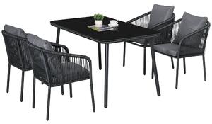 Outsunny Set da Giardino 4 persone in rattan PE con sedie impilabili e cuscini, piano in vetro temperato, struttura in alluminio