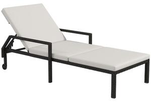 Outsunny Lettino prendisole transat di grande comfort: materasso, inclinazione regolabile multiposizioni, ruote in rattan sintetico crema