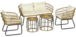 Outsunny Set salotto da giardino mobili da esterno 4 posti 2 poltrone 1 divano 2 posti e 2 tavolini cuscini inclusi