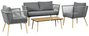 Outsunny Set da Giardino in rattan sintetico 4 posti con 1 divano 2 poltrone e 1 tavolino 7 cuscini inclusi grigio
