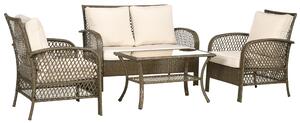 Outsunny Salotto da giardino 4 posti 4 pezzi stile coloniale tavolino cuscini beige inclusi resina intrecciata marrone chiaro