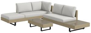 Outsunny Salotto da giardino d'angolo 5 posti design contemporaneo cuscini sfoderabili tavolino acciaio verniciato a polvere resina intrecciata beige