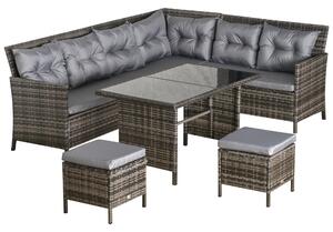 Outsunny Set salotto da giardino per 8 persone comfort extra 3 divani angolari + 2 pouf + tavolo da pranzo 12 cuscini per seduta e schienale forniti poliestere avorio rattan sintetico grigio