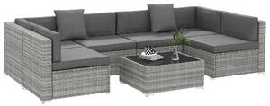 Outsunny Set salotto da giardino 7 pezzi modulari tavolino piano vetro temperato cuscini sfoderabili inclusi grigio
