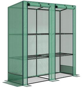 Outsunny Serra da giardino e balcone con ripiani metallici a 3 livelli, in PE e raggi UV, tetto inclinato e Telaio in acciaio,144x48x152cm, verde|Aosom Italy