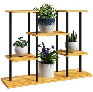 Outsunny Supporto piante interno mensola piante a 6 livelli telaio in acciaio base legno massiccio 80 x 24 x 61,5 cm legno naturale