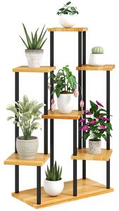 Outsunny Supporto per piante a 7 livelli per interno ed esterno, scaffale piante in acciaio e legno, legno naturale