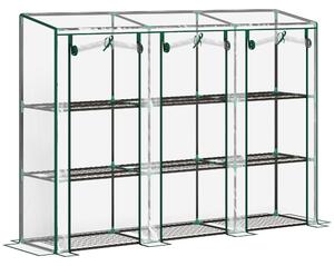 Outsunny Serra da giardino con ripiani a 3 livelli serra da balcone 3 porte avvolgibili con zip 215 x 46 x 151 cm verde