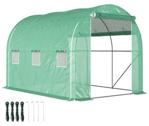 Outsunny Serra a tunnel da giardino 6 m² 3 x 2 m con 1 porta + 2 pareti laterali zippate arrotolabili, 6 finestre, verde