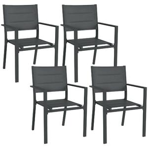 Outsunny Set di 4 sedie da giardino impilabili in alluminio e textilène con braccioli, set di 4 pezzi per esterno