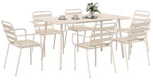 Outsunny Salon de jardin insieme da pranzo da giardino 7 pezzi con 1 tavolo e 6 sedie impilabili in acciaio beige