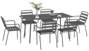 Outsunny Salon de jardin set da pranzo da giardino 7 pezzi con 1 tavolo e 6 sedie impilabili in acciaio grigio