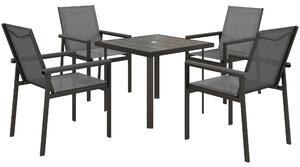 Outsunny Set da giardino 5 pezzi con 1 tavolo da pranzo e 4 sedie - piano in vetro temperato con foro per ombrellone grigio