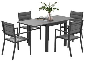 Outsunny Set da giardino con tavolo e sedie 5 pezzi con 1 tavolo da pranzo estensibile 4 sedie schienale alto grigio scuro