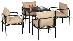 Outsunny Set da giardino con tavolo e sedie 5 pezzi 1 tavolo da pranzo quadrato e 4 sedie 4 cuscini