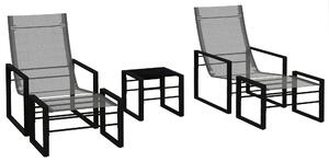 Outsunny Set da giardino 5 pezzi 2 posti con 2 poltrone, 2 poggiapiedi e 1 tavolo, metallo nero, seduta in tessuto mesh grigio