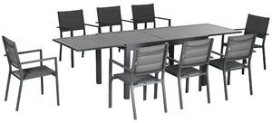 Outsunny Salon de jardin tavolo estensibile 135-270 cm in alluminio e textilene 6/10 persone 8 sedie impilabili grigio