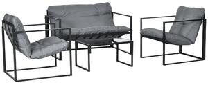 Outsunny Set da giardino 4 pezzi 4 persone con divano a due posti, 2 poltrone e 1 tavolino grigio