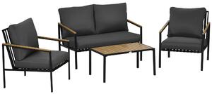 Outsunny Set da giardino 4 pezzi per 4 persone con divano a due posti poltrone e tavolino 8 cuscini nero grigio scuro