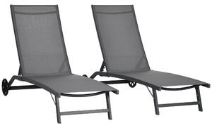 Outsunny Set di 2 Lettini Prendisole da Giardino con Ruote e Schienale Regolabile su 5 Livelli, Sdraio da Giardino in Alluminio e Texteline, per Spiaggia, Piscina, 66x165x102cm, Grigio Scuro | Aosom Italy