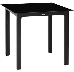 Outsunny Tavolo da giardino quadrato per 4 persone con piano in vetro temperato e struttura in alluminio 80 x 80 x 74 cm nero