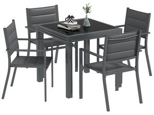 Outsunny Set da giardino in alluminio e textilene tavolo estensibile 4 sedie impilabili 4 persone grigio