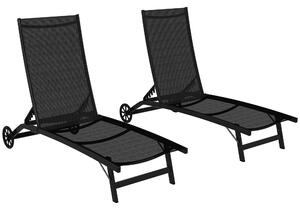 Outsunny Lot de 2 lettini prendisole in alluminio e textilene con ruote schienale reclinabile carico max. 150 Kg nero
