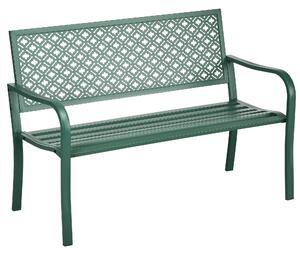 Outsunny Panca da giardino panca esterna giardino in acciaio con schienale a motivo floreale per 2 persone 127 x 63 x 83 cm verde scuro