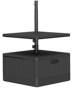 Outsunny Base per ombrellone quadrata con piano tavolo, supporto ombrellone in HDPE con ruote, riempimento acqua sabbia 53 x 53 x 45 cm nero