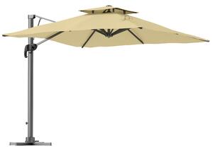 Outsunny Ombrellone sfalsato 3 m quadrato rotante a 360° con meccanismo idraulico tetto doppio base crociata asta in alluminio beige