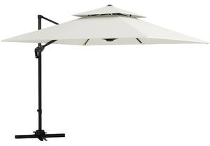 Outsunny Ombrellone decentrato quadrato 3 x 3 m doppio tetto reclinabile girevole manovella peso incluso metallo poliestere beige