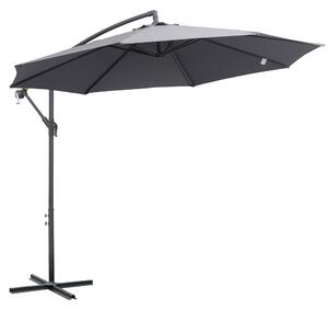 Outsunny Ombrellone decentrato ottogonale pieghevole diametro 3 m ombrellone da giardino con base a croce Ø295 x 255H cm grigio