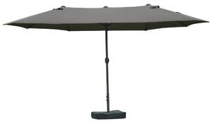 Outsunny Ombrellone da giardino esterno ombrellone doppio rettangolare 4,6L x 2,7l x 2,4H m con apertura e chiusura manovella, sacchi di peso e base inclusi, ombrellone per balcone, piscina, grigio