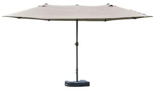 Outsunny Ombrellone da giardino esterno ombrellone doppio rettangolare 4,6L x 2,7l x 2,4H m con apertura e chiusura a manovella, sacchi di sabbia e base inclusi, ombrellone per balcone, piscina, grigio chiaro