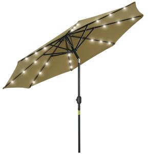 Outsunny Ombrellone ottagonale inclinabile Ø 2,7 x 2,4 m luminoso solare 24 LED poliestere ad alta densità 180 g/m² marrone