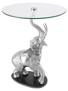 Riess-ambiente Tavolino rotondo ELEPHANT 80 cm argento metallo vetro marmo scultura tavolino da salotto