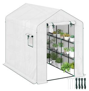 Outsunny Serra da giardino 3 m² con ripiani 3 livelli, PE rinforzata 135 g/m² anti-UV, porta avvolgibile e finestre in rete