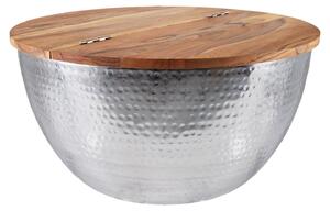 Riess-ambiente Tavolino rotondo ORIENT STORAGE 60cm in legno d'acacia argentato con contenitore Tavolino Hammerschlag Tavolo