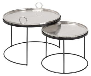 Riess-ambiente Set da 2 tavolini da salotto rotondi ELEMENTS 65 cm in metallo argento e nero con vassoio