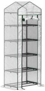 Outsunny Serra da giardino balcone con 5 ripiani 0,69 x 0,49 x 1,93 m in acciaio con copertura rimovibile in PE bianco