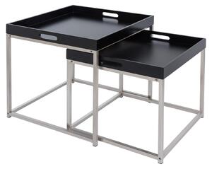 Set di 2 tavolini moderni ELEMENTS da 50 cm in acciaio nero con vassoio rimovibile