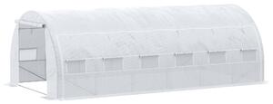 Outsunny Serra da giardino 18 m² dim. 6L x 3l x 2H m con porta + pareti laterali zippate avvolgibili, 12 finestre, acciaio PE ad alta densità 140 g/m² Anti-UV bianco