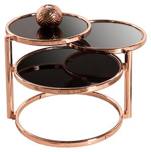 Riess-ambiente Tavolino rotondo ART DECO III 155 cm rame nero vetro metallo cromato a tre ripiani tavolino da salotto